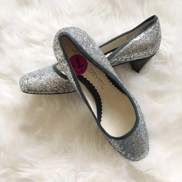 Jessica Bennett Shoes - Sparkly Glitter Dark Teal Kitten Heel Shoes 7.5